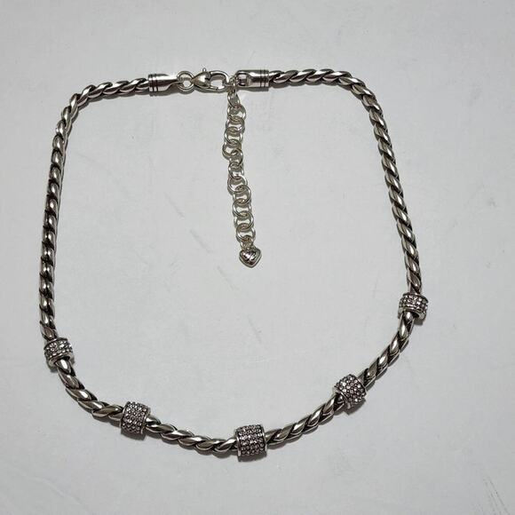 Brighton Meridian Silver Plated Braided Twist‎ Barrel Crystal Accent Necklace - Picture 4 of 5